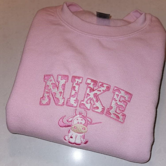 Pink Cow Embroidered Sweatshirt