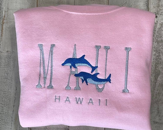 Pink Maui Hawaii Embroidered Sweatshirt