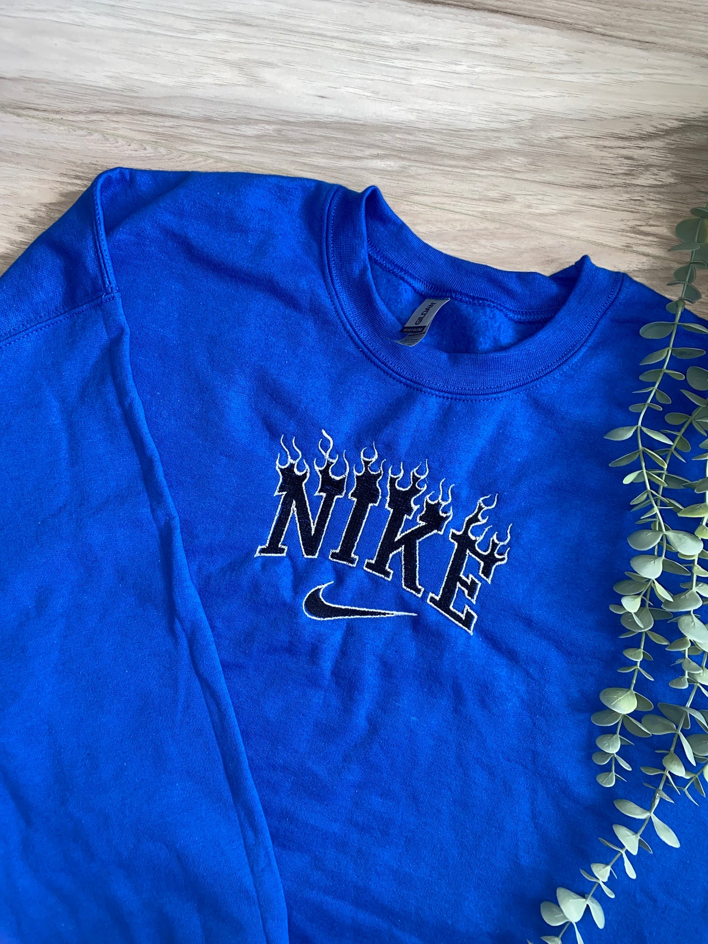 Royal Blue Flames Embroidered Sweatshirt