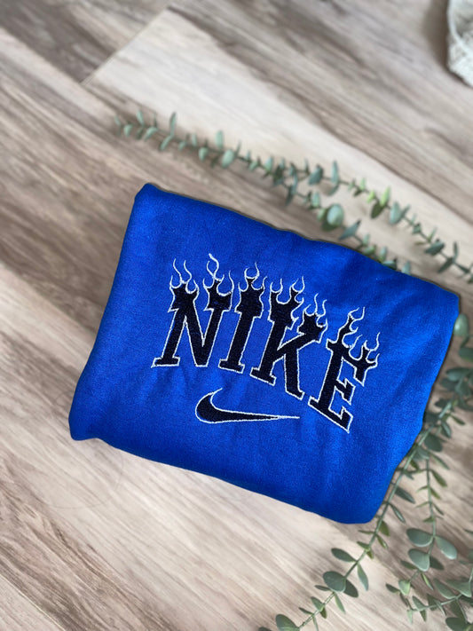 Royal Blue Flames Embroidered Sweatshirt